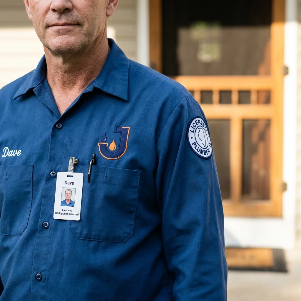 Licensed plumber showing ID badge in Hammond, WI