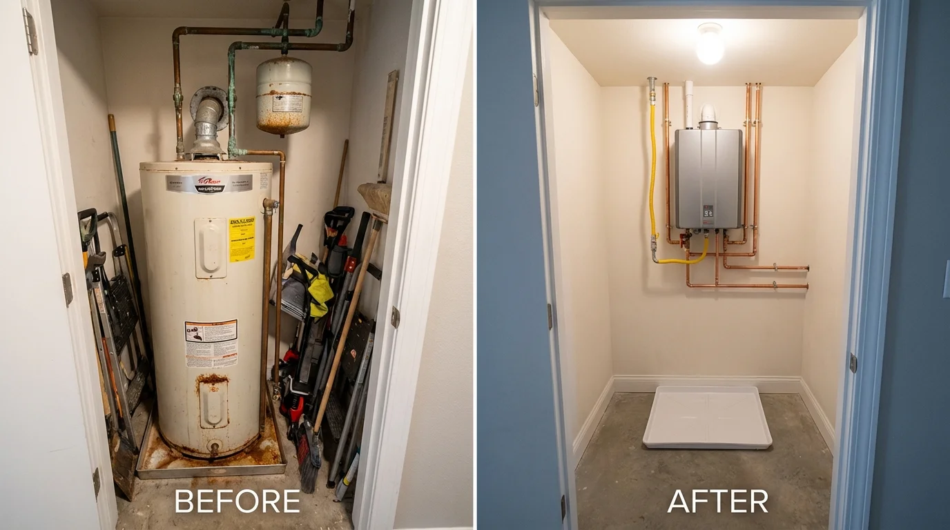 Tank water heater versus wall-mounted tankless unit comparison for Hammond, WI homeowners